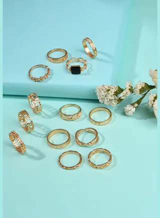 Pack of 13 Gold Plated Designer Stone Ring