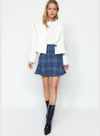 Navy Blue Ruffled Woven Skirt TWOAW22ET0448