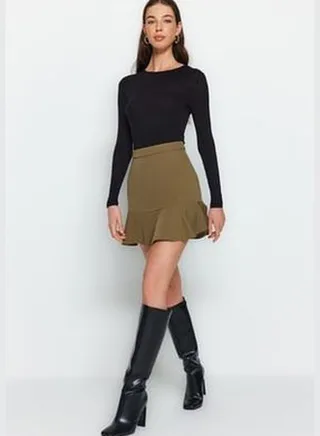 Khaki Ruffle Mini Woven Skirt TWOAW20ET0617