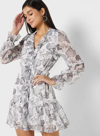 Printed Ruffle Detail Dress