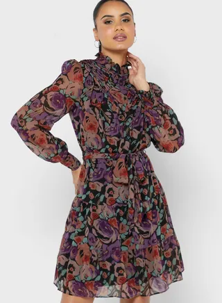 Printed Belt Detail Dress