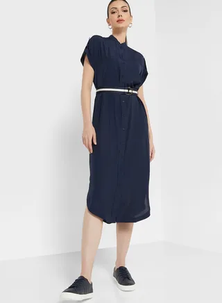 Belted Button Detail Dress