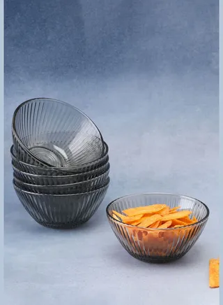 Black Textured Stained Glass Bowl Set | Pack Of 6