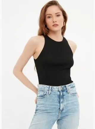 Black Basic Corduroy Knitwear Blouse TWOSS21BZ0097
