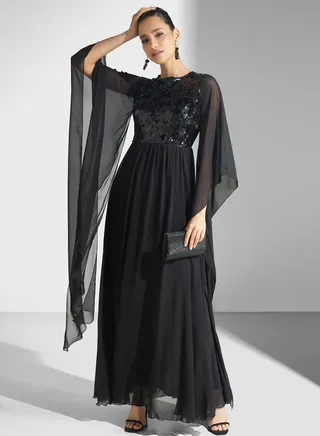 Embellished Mesh Detail Dress
