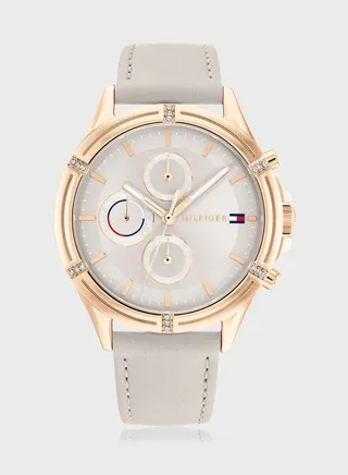 Grey Leather Analog Watch
