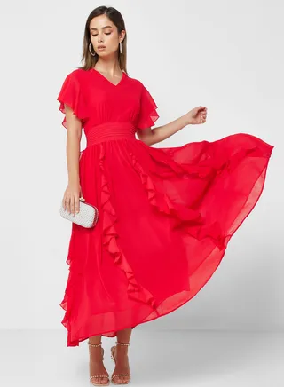 Flutter Sleeve Ruffle Dress