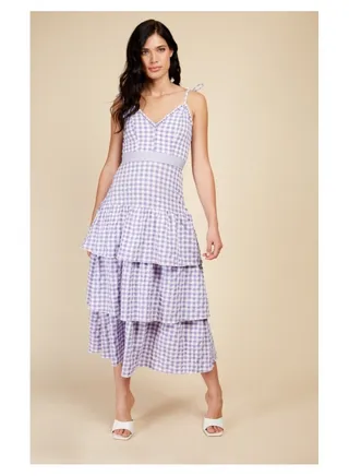 Little Mistress Lilac Gingham Tie Strap Midaxi