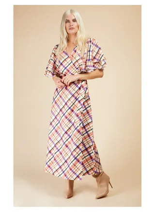 Little Mistress Check Wrap Midaxi Dress
