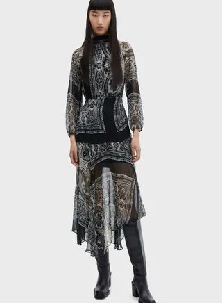 Asymmetric Hem Mesh Dress