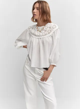 Openwork Puff Sleeve Top