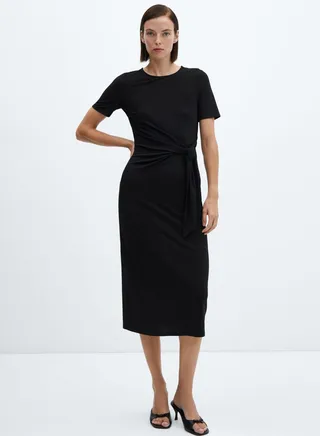 Crew Neck Tie Detail Dress