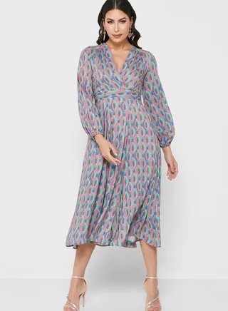Printed Plunge Dress