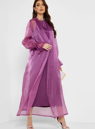 Puff Sleeve Mesh Detail Abaya