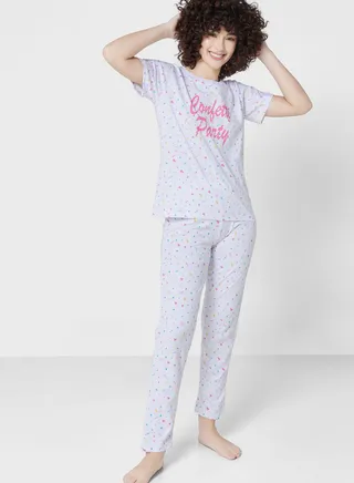 Printed T-Shirt And Pyjama Set
