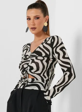 Printed Ruched Detail Top