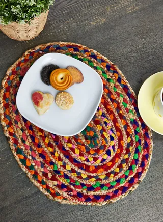 Oval Jute Cotton Mat with Colored Border