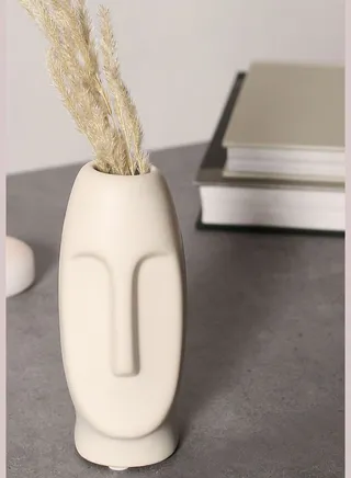 Modern Face Textured Tall Round Ceramic Flower Vase For Home Decor