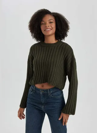 Woman Crew Neck Long Sleeve Tricot Pullover