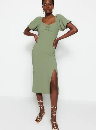 Sweetheart Neck Slit Detail Dress