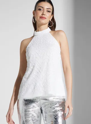 Halter Neck Embellished Top