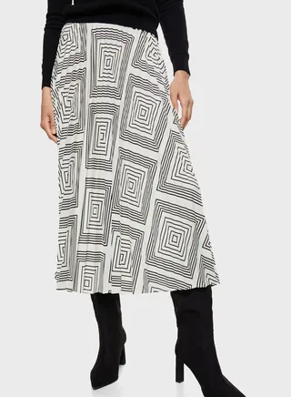 High Waist Printed Midi Skirt