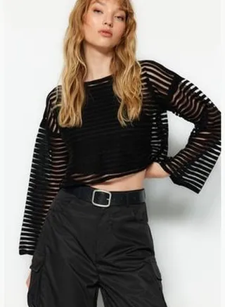 Black Transparent Knitwear Sweater TWOAW24KZ00160