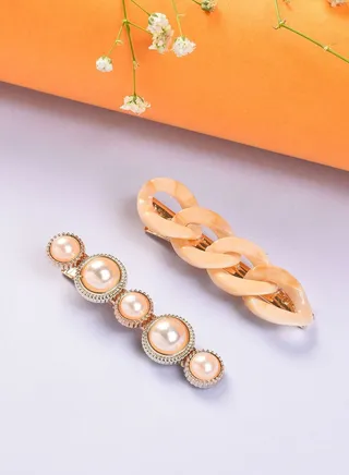 Pack of 2 Gold Plated Pearls Hair Pin