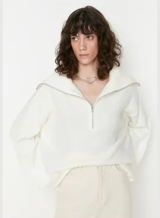 Wide Fit Ecru, Soft Textured Basic Knitwear Sweater TWOAW23KZ00236