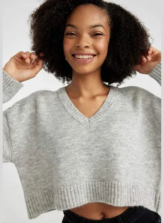 Woman V Neck Long Sleeve Tricot Pullover
