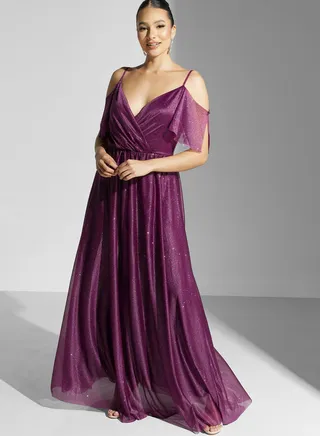Cold Shoulder Shimmer A-Line Dress
