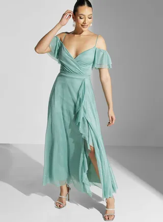 Cold Shoulder Shimmer A-Line Dress