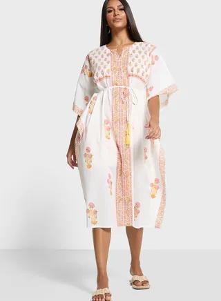 Embroidered Flared Sleeve Dress