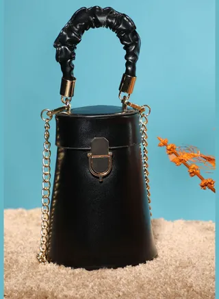 Textured Push Lock Hand Bag with Chain detail