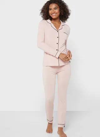 Contrast Detail Top & Pyjama Set