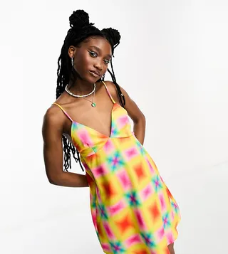 COLLUSION mini printed slip dress in multi