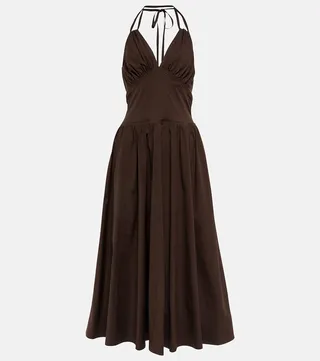 Halterneck poplin midi dress