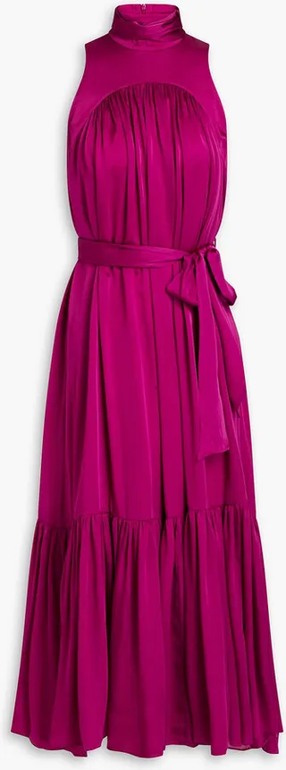 Gathered silk-satin midi dress