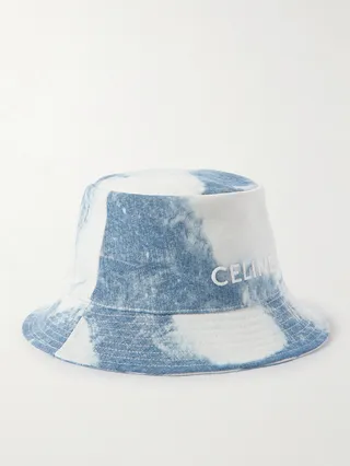Bob Logo-Embroidered Tie-Dyed Denim Bucket Hat