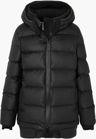 Quilted shell hooded down jacket