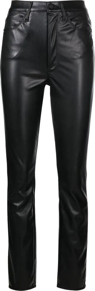 Black Faux-Leather Straight-Leg Trousers