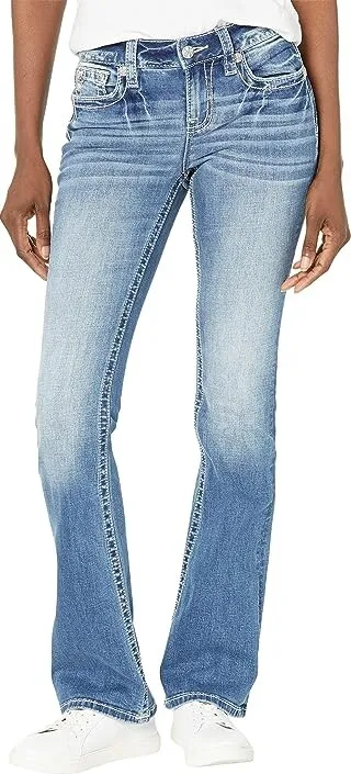 Miss Me Horsehoe Flower Mid Boot Jeans in Light Blue (Light Blue) Women's Jeans
