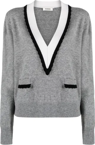 V-neck fine-knit jumper