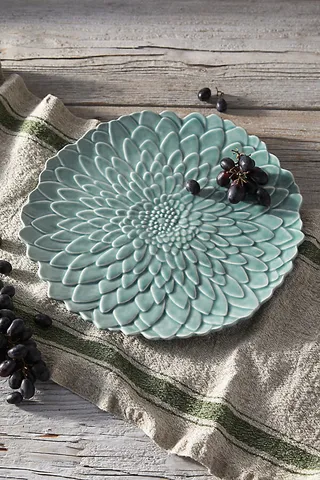 Flower Petal Ceramic Serving Platter Blue