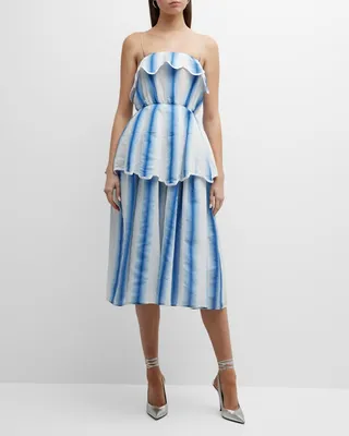 Awning Striped Scalloped Peplum Midi Dress