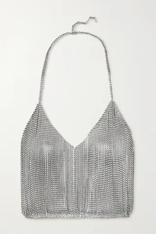 Michael Lo Sordo - Solar Backless Crystal-embellished Silver-tone Halterneck Top - UK 4