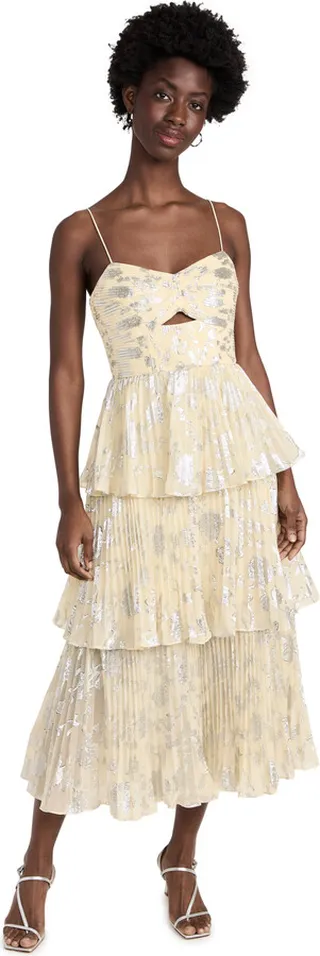 Self Portrait Metallic Jacquard Midi Dress