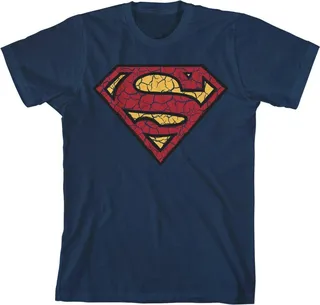 Superman Cracked Shield Logo Youth Navy Blue Graphic Tee-XS