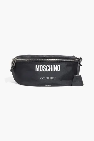Leather-trimmed printed shell belt bag
