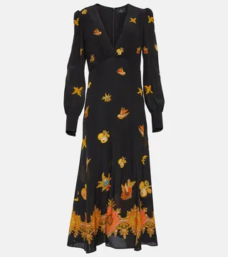 Printed silk crepe de chine midi dress